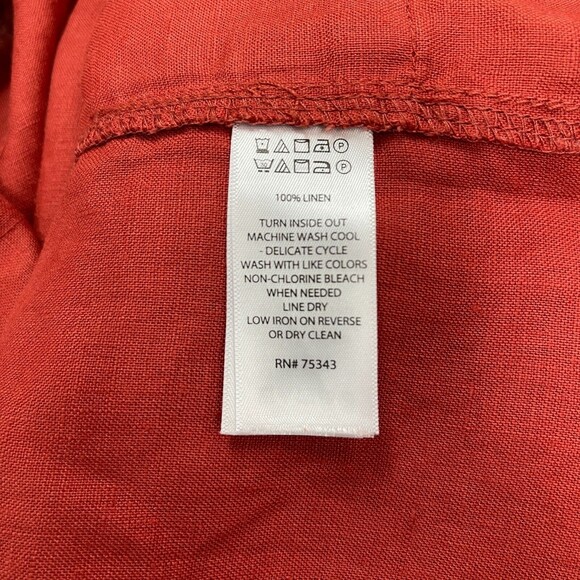 Tahari Women's Top Small Burnt Orange 100% Linen Mandarin Collar - Picture 9 of 9